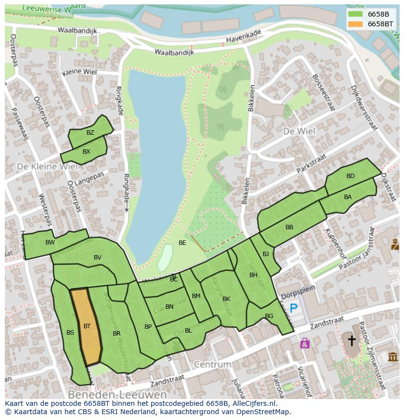 Afbeelding van het postcodegebied 6658 BT op de kaart.