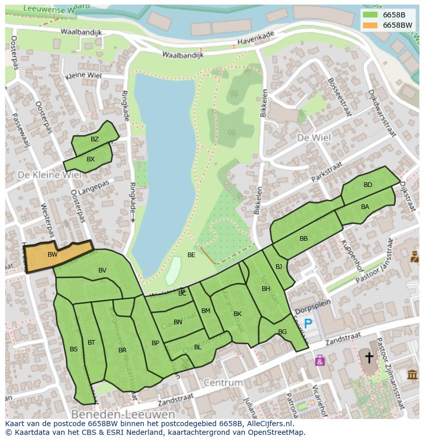 Afbeelding van het postcodegebied 6658 BW op de kaart.