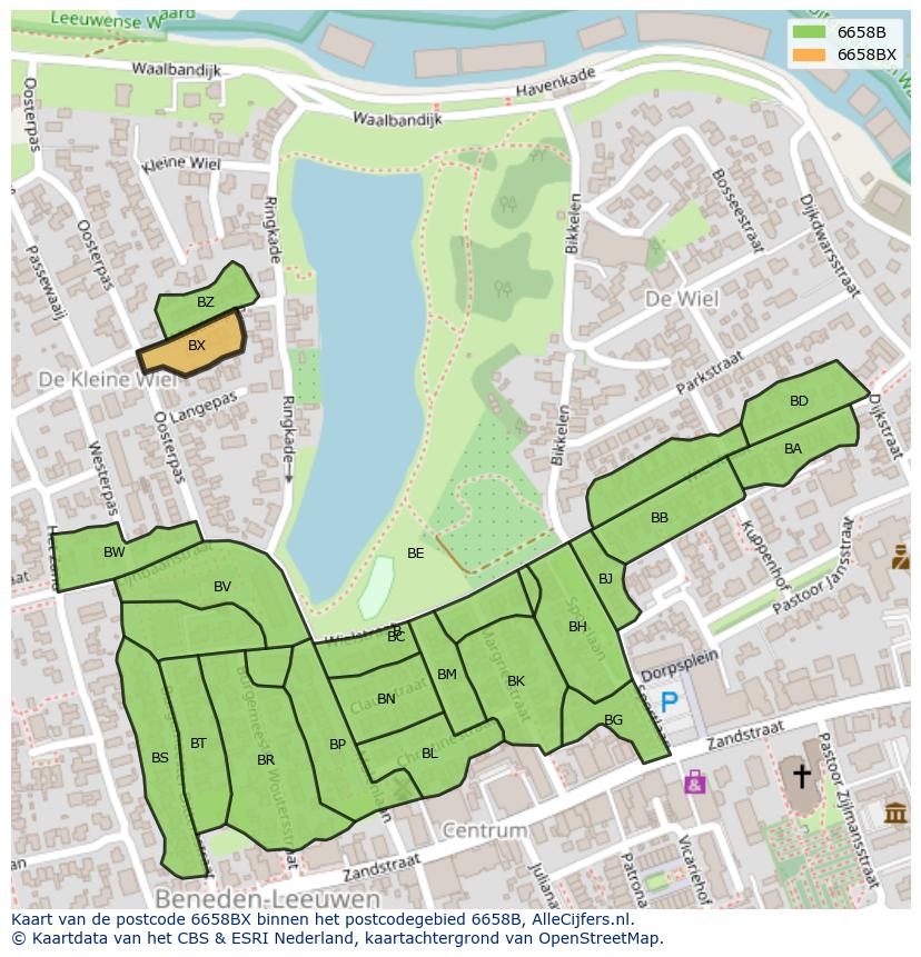 Afbeelding van het postcodegebied 6658 BX op de kaart.