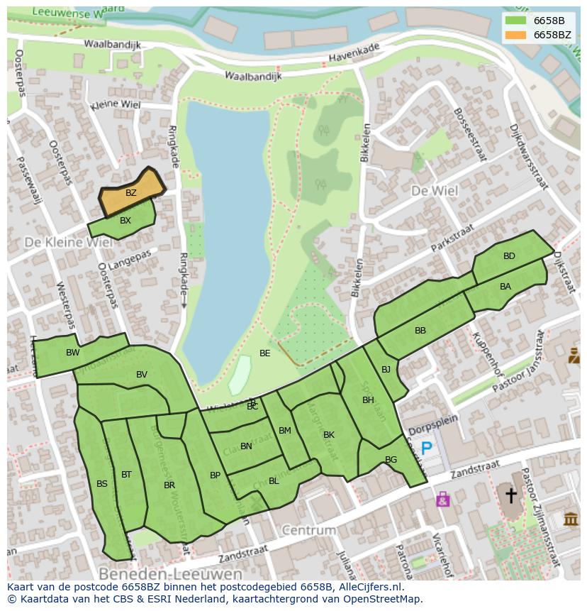 Afbeelding van het postcodegebied 6658 BZ op de kaart.