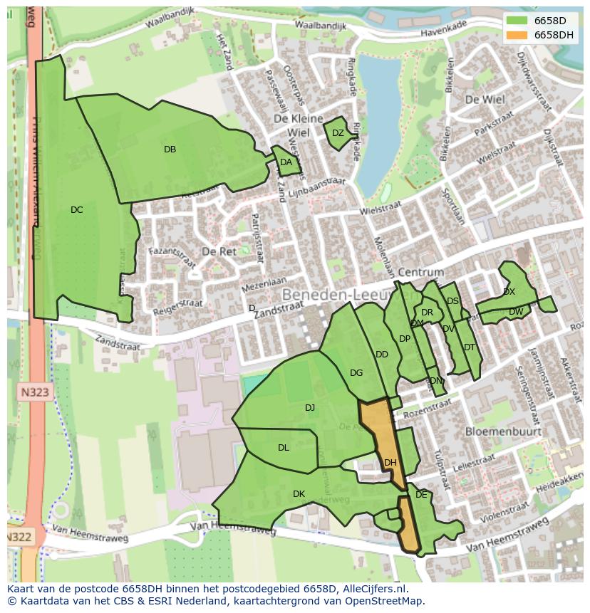 Afbeelding van het postcodegebied 6658 DH op de kaart.