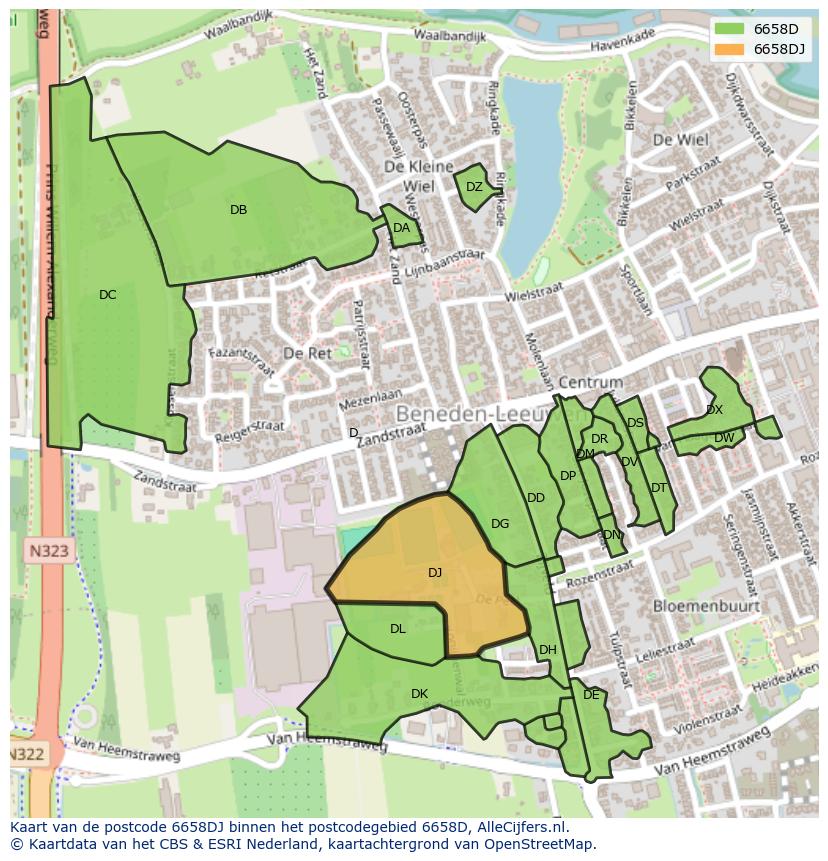 Afbeelding van het postcodegebied 6658 DJ op de kaart.