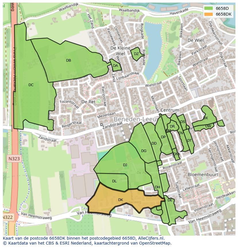 Afbeelding van het postcodegebied 6658 DK op de kaart.