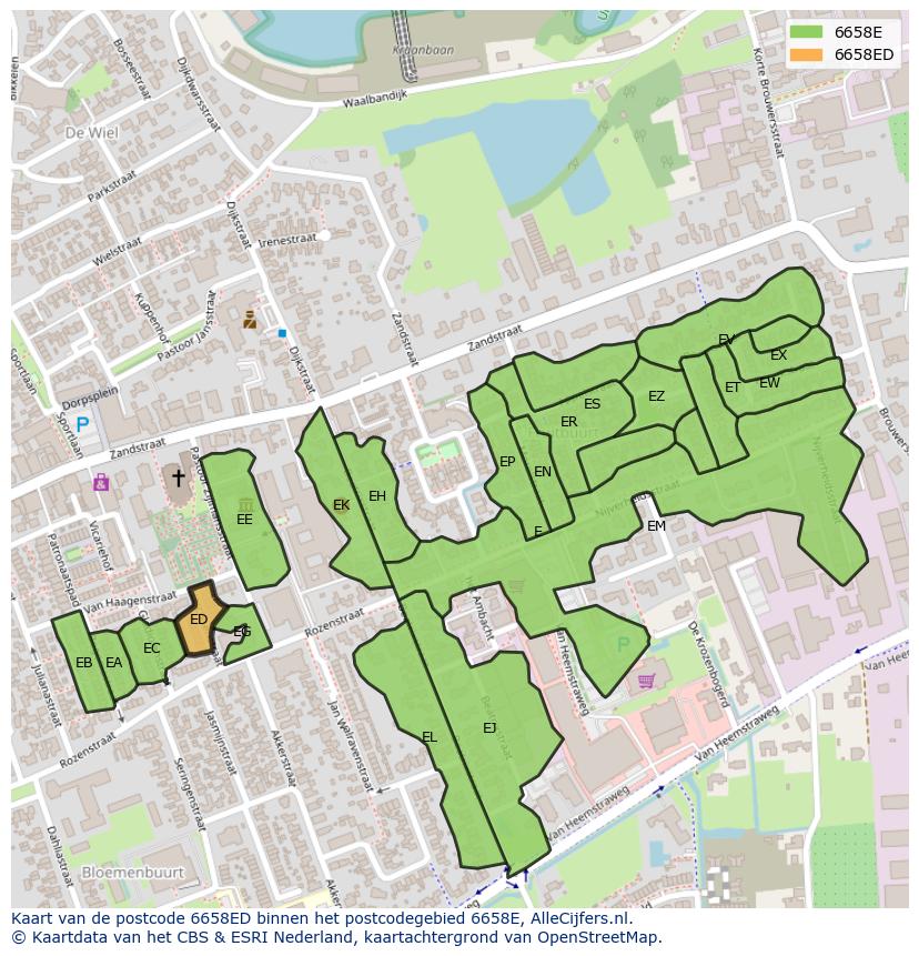 Afbeelding van het postcodegebied 6658 ED op de kaart.