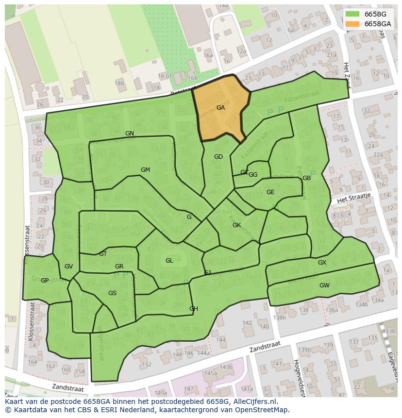 Afbeelding van het postcodegebied 6658 GA op de kaart.