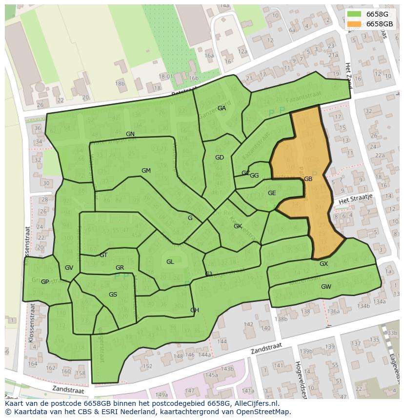Afbeelding van het postcodegebied 6658 GB op de kaart.