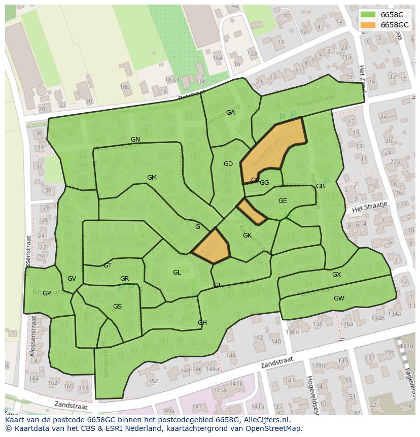 Afbeelding van het postcodegebied 6658 GC op de kaart.