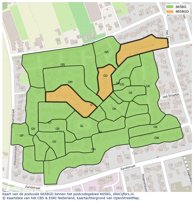 Afbeelding van het postcodegebied 6658 GD op de kaart.