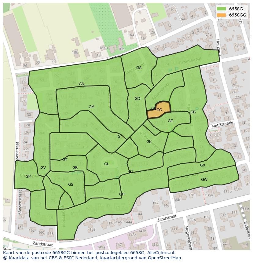 Afbeelding van het postcodegebied 6658 GG op de kaart.
