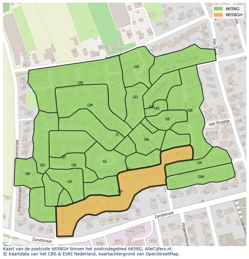 Afbeelding van het postcodegebied 6658 GH op de kaart.