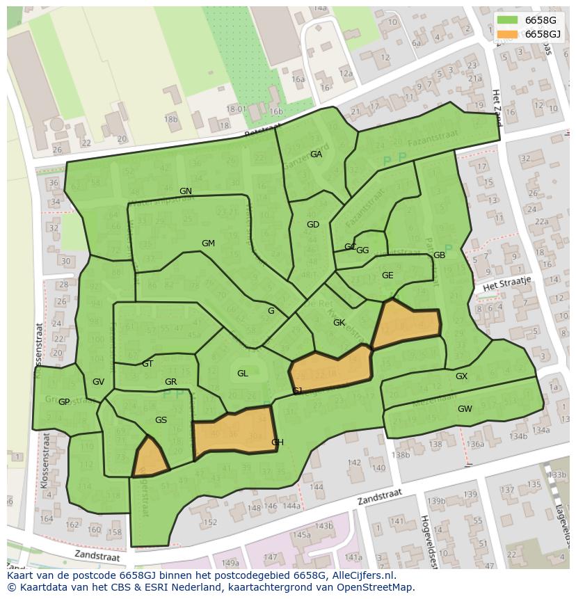 Afbeelding van het postcodegebied 6658 GJ op de kaart.
