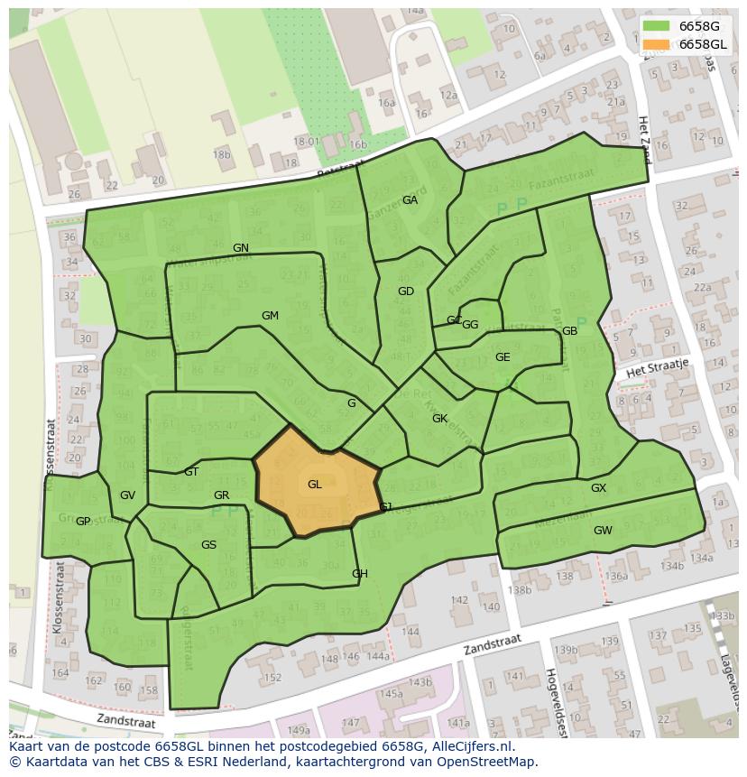Afbeelding van het postcodegebied 6658 GL op de kaart.