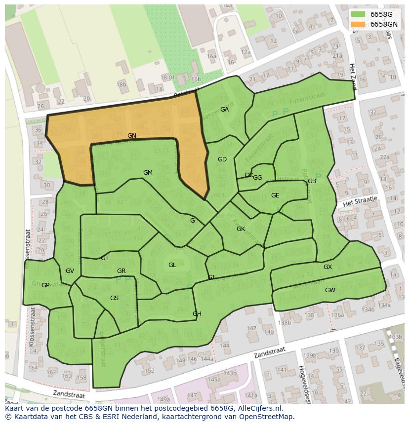 Afbeelding van het postcodegebied 6658 GN op de kaart.