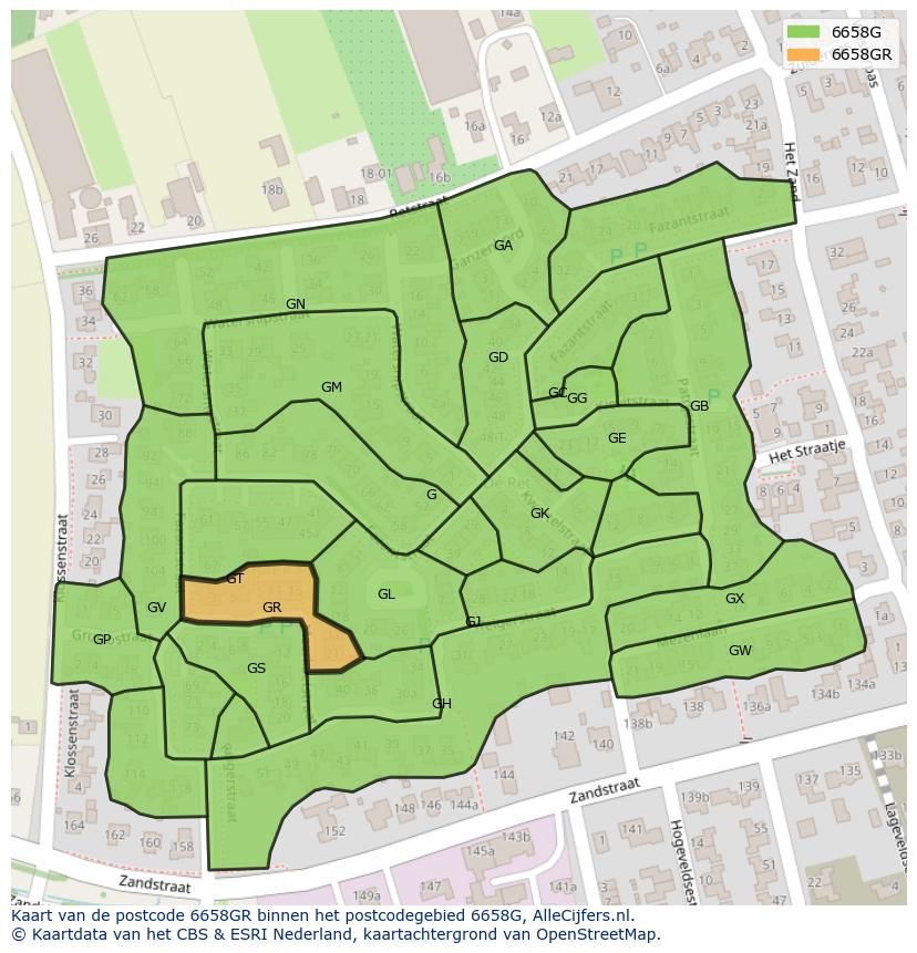 Afbeelding van het postcodegebied 6658 GR op de kaart.