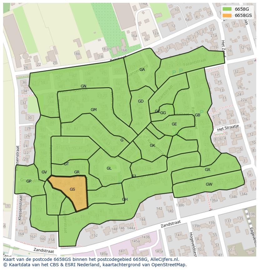Afbeelding van het postcodegebied 6658 GS op de kaart.