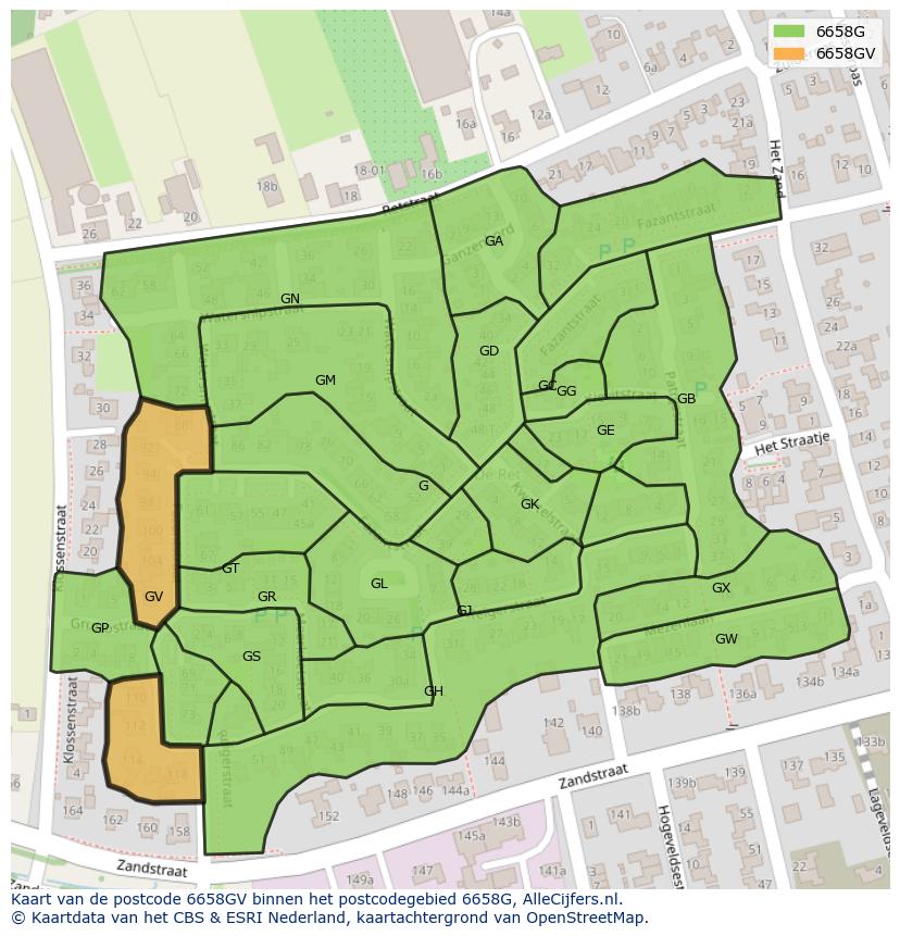 Afbeelding van het postcodegebied 6658 GV op de kaart.