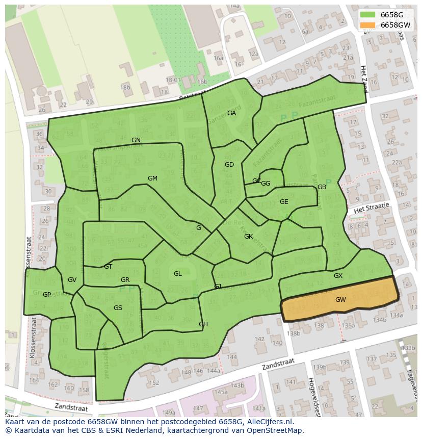 Afbeelding van het postcodegebied 6658 GW op de kaart.
