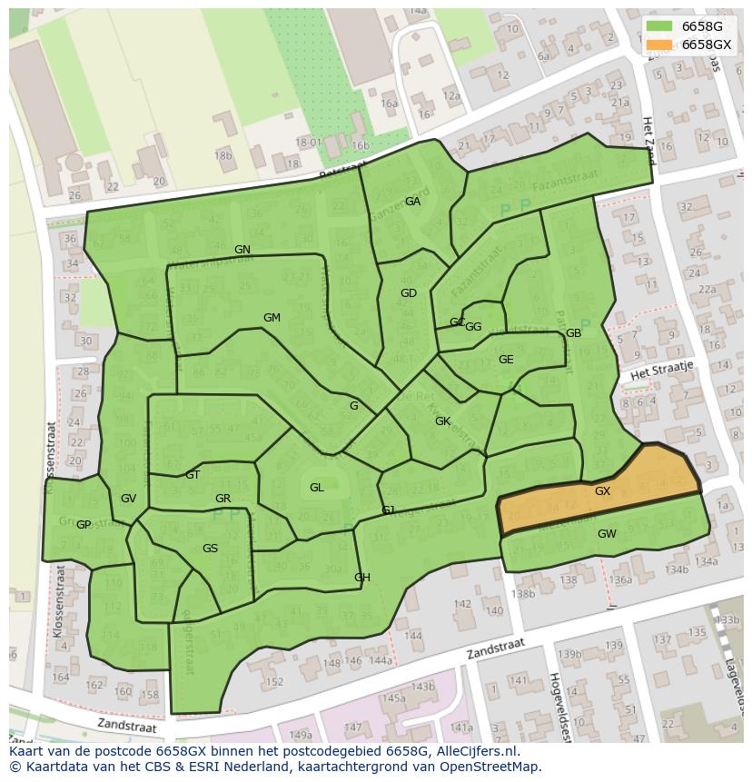 Afbeelding van het postcodegebied 6658 GX op de kaart.