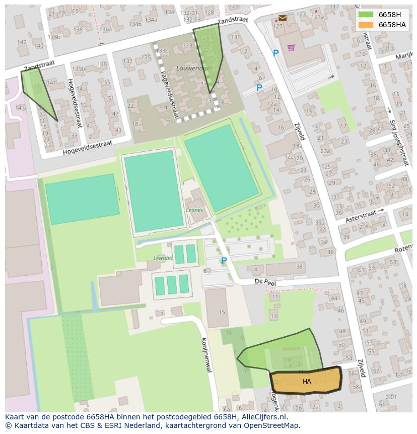 Afbeelding van het postcodegebied 6658 HA op de kaart.