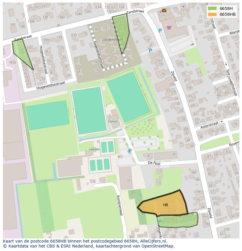 Afbeelding van het postcodegebied 6658 HB op de kaart.