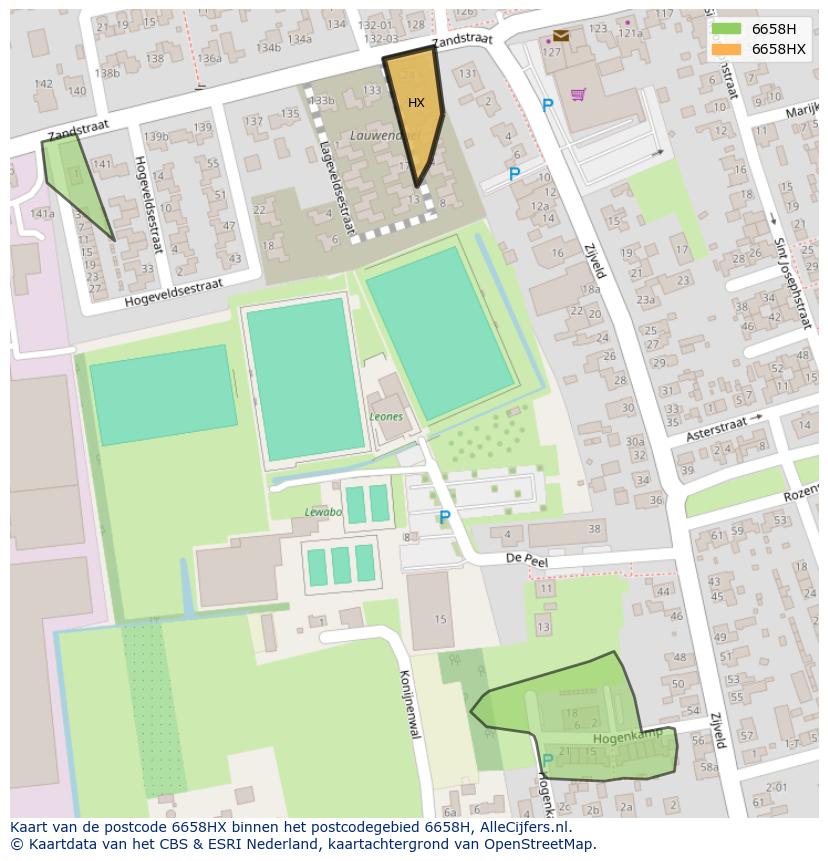 Afbeelding van het postcodegebied 6658 HX op de kaart.