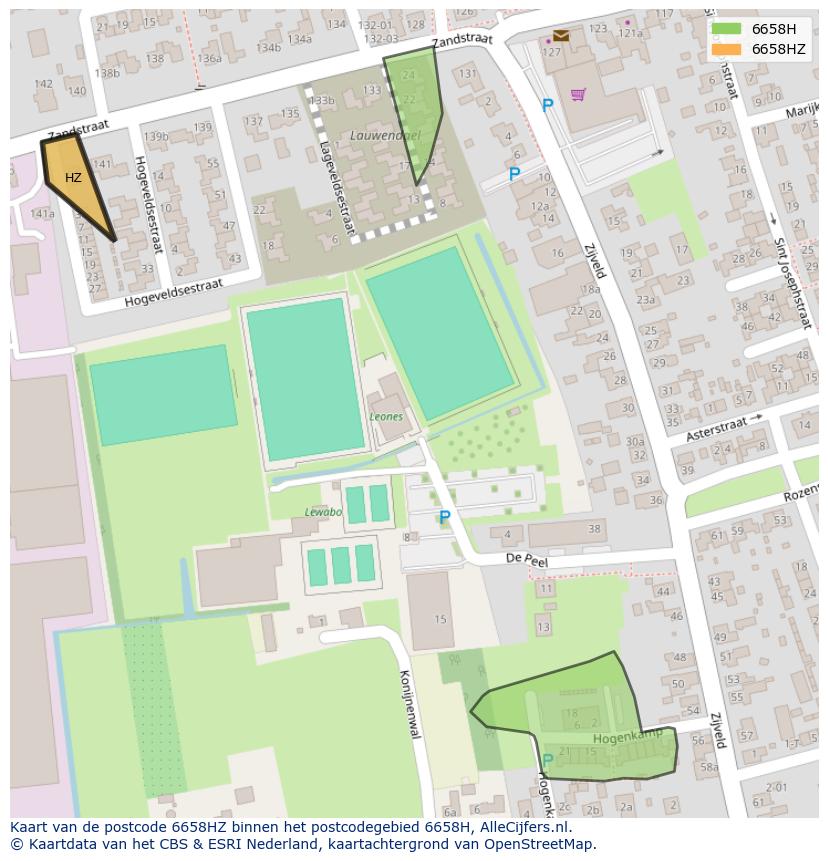 Afbeelding van het postcodegebied 6658 HZ op de kaart.
