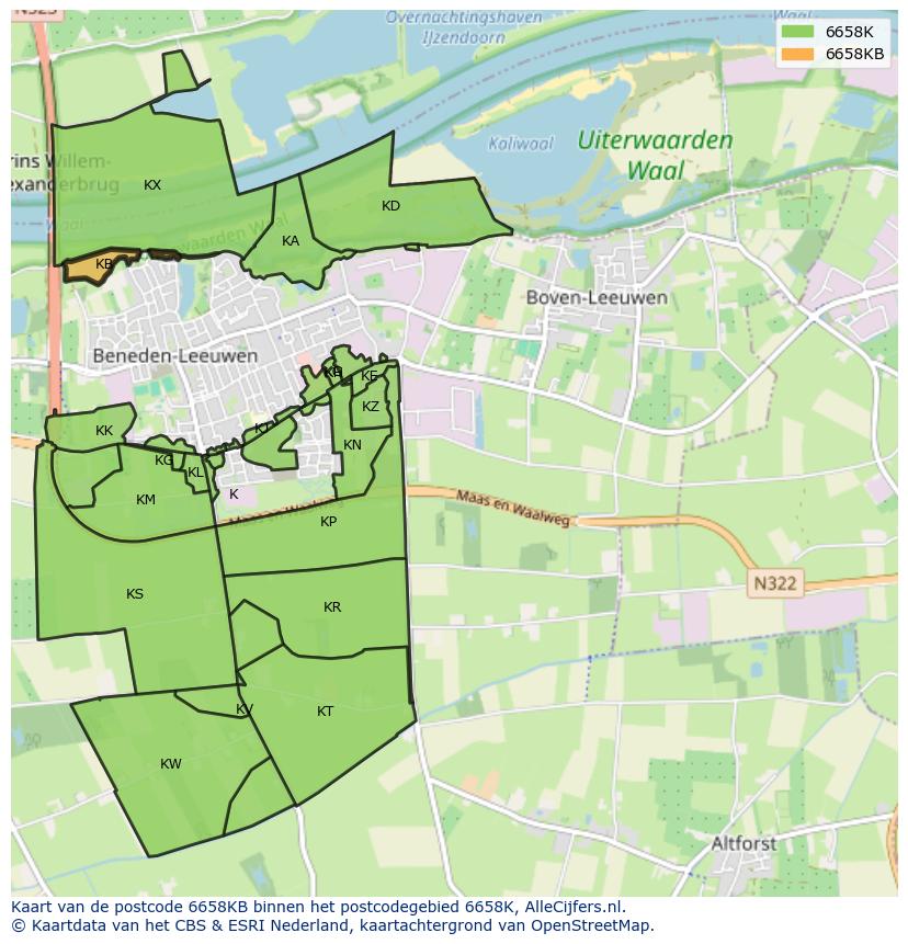 Afbeelding van het postcodegebied 6658 KB op de kaart.