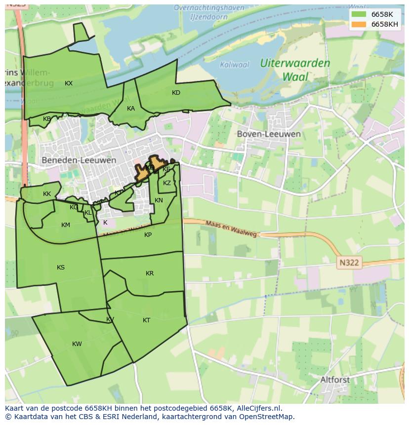 Afbeelding van het postcodegebied 6658 KH op de kaart.