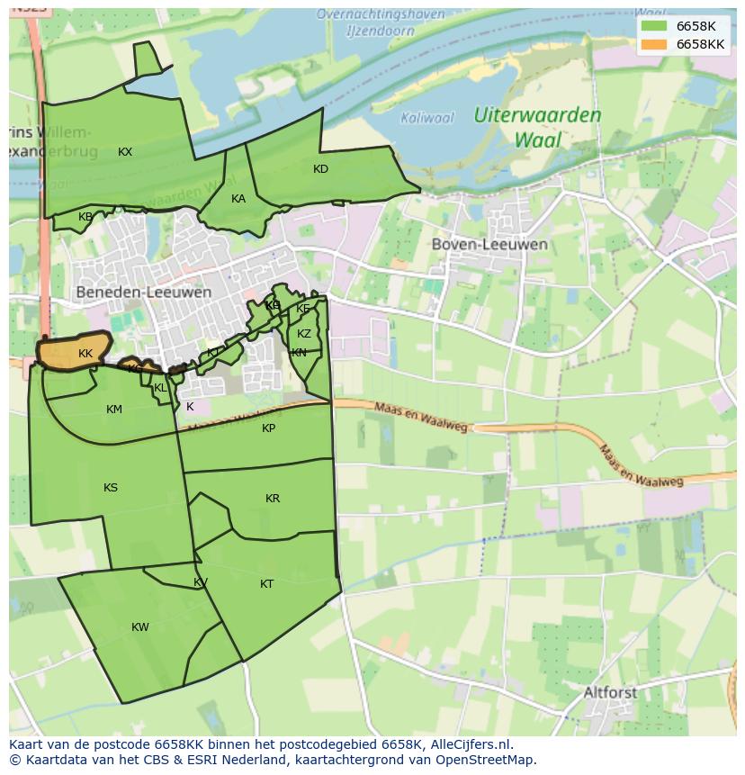 Afbeelding van het postcodegebied 6658 KK op de kaart.