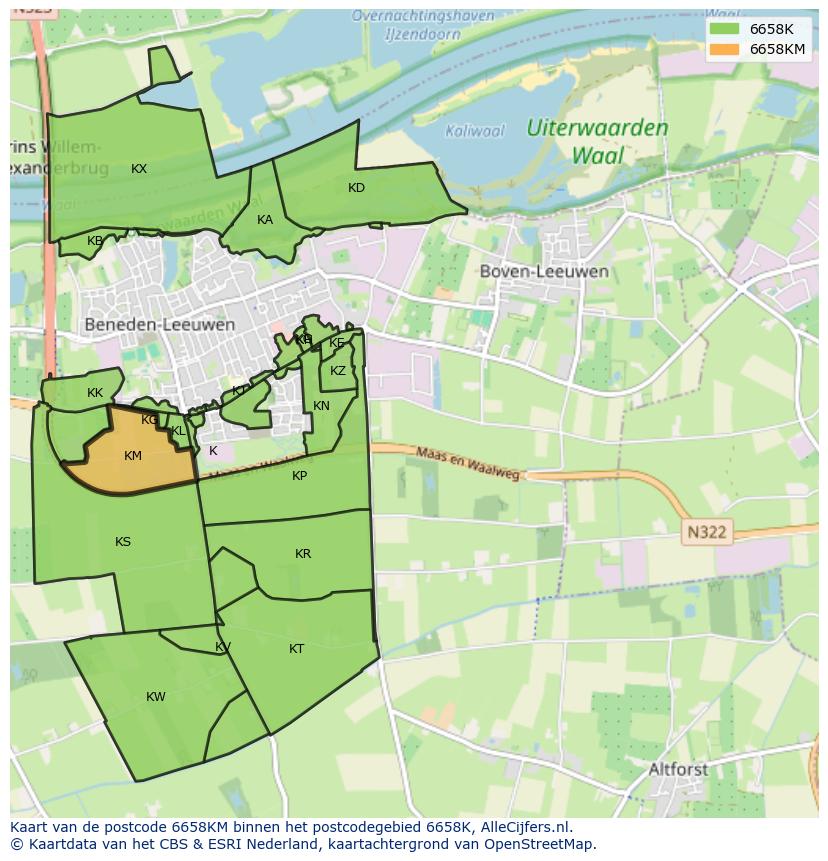 Afbeelding van het postcodegebied 6658 KM op de kaart.