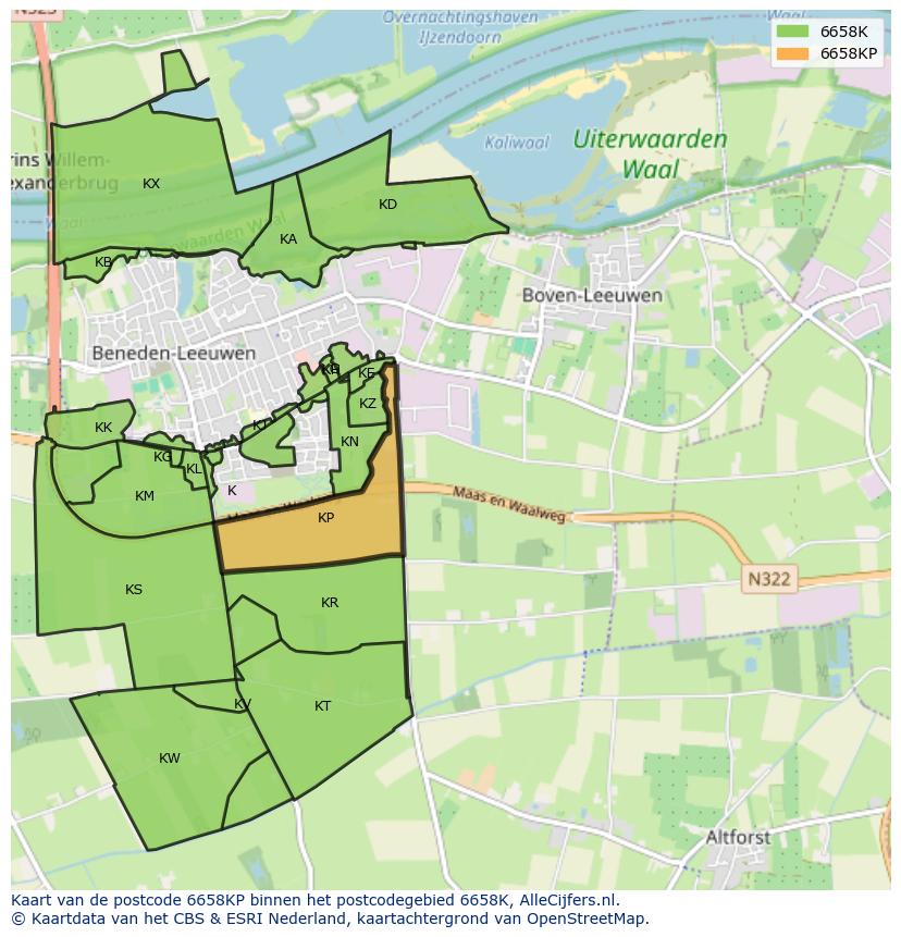 Afbeelding van het postcodegebied 6658 KP op de kaart.