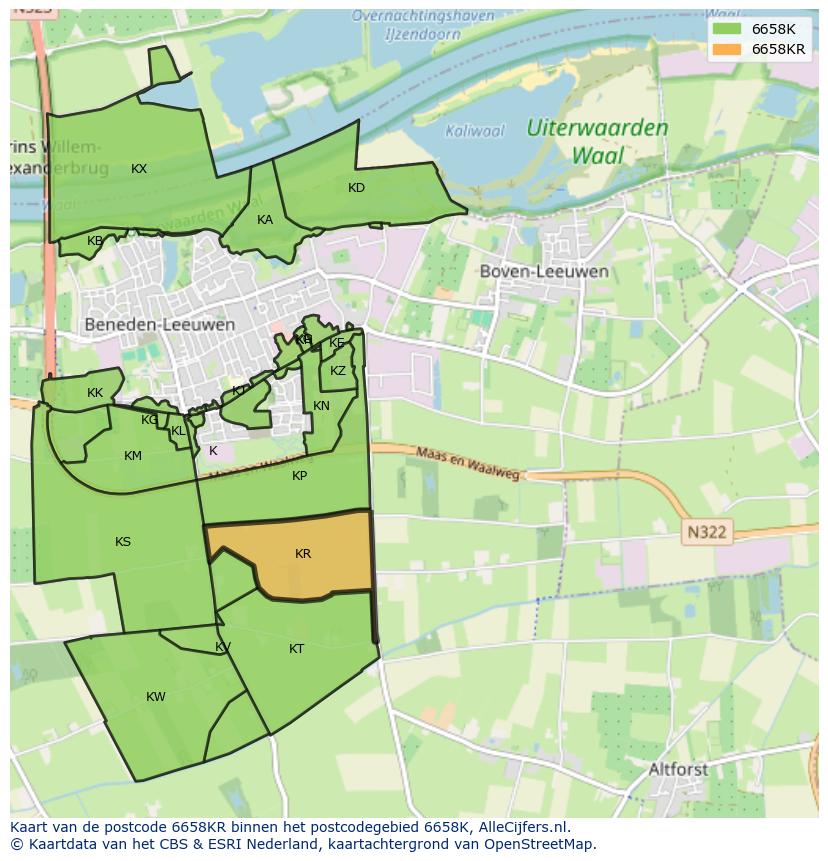 Afbeelding van het postcodegebied 6658 KR op de kaart.