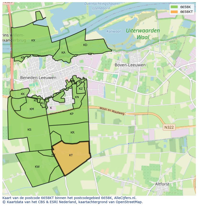 Afbeelding van het postcodegebied 6658 KT op de kaart.
