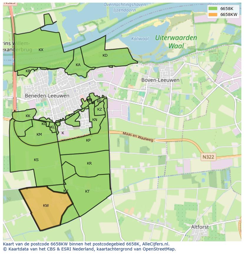 Afbeelding van het postcodegebied 6658 KW op de kaart.