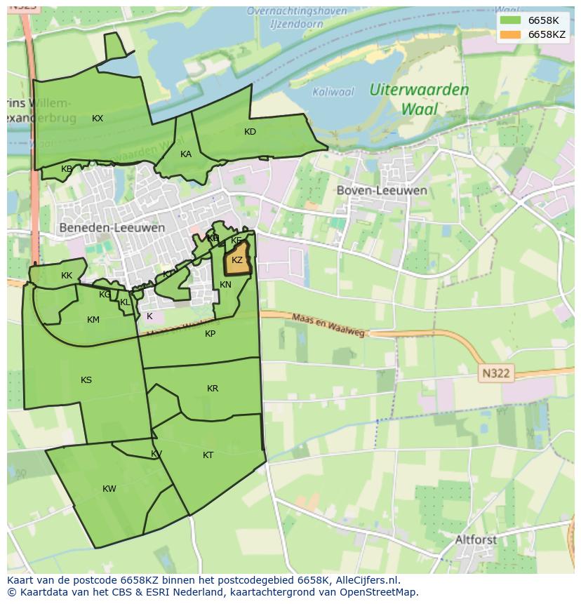 Afbeelding van het postcodegebied 6658 KZ op de kaart.