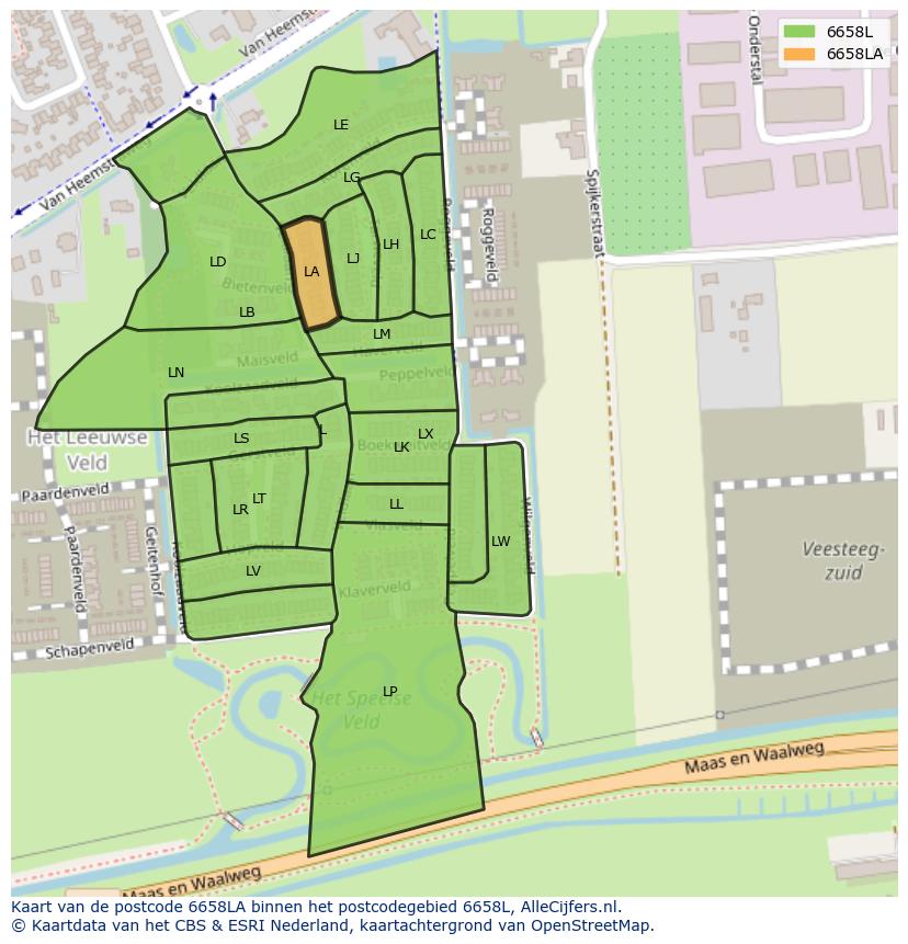 Afbeelding van het postcodegebied 6658 LA op de kaart.