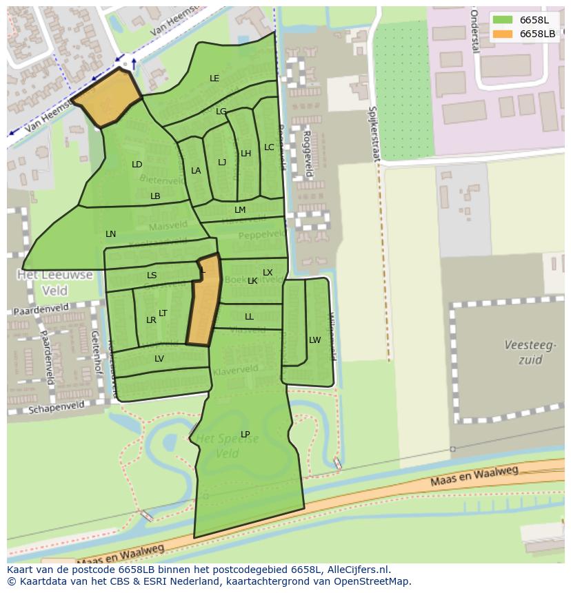 Afbeelding van het postcodegebied 6658 LB op de kaart.