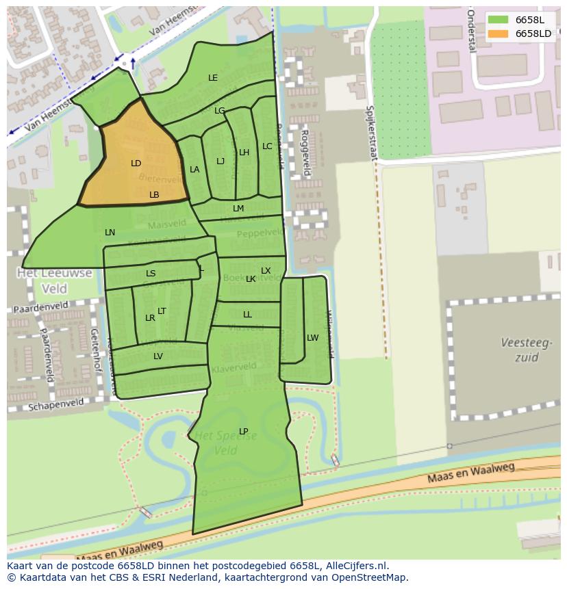 Afbeelding van het postcodegebied 6658 LD op de kaart.