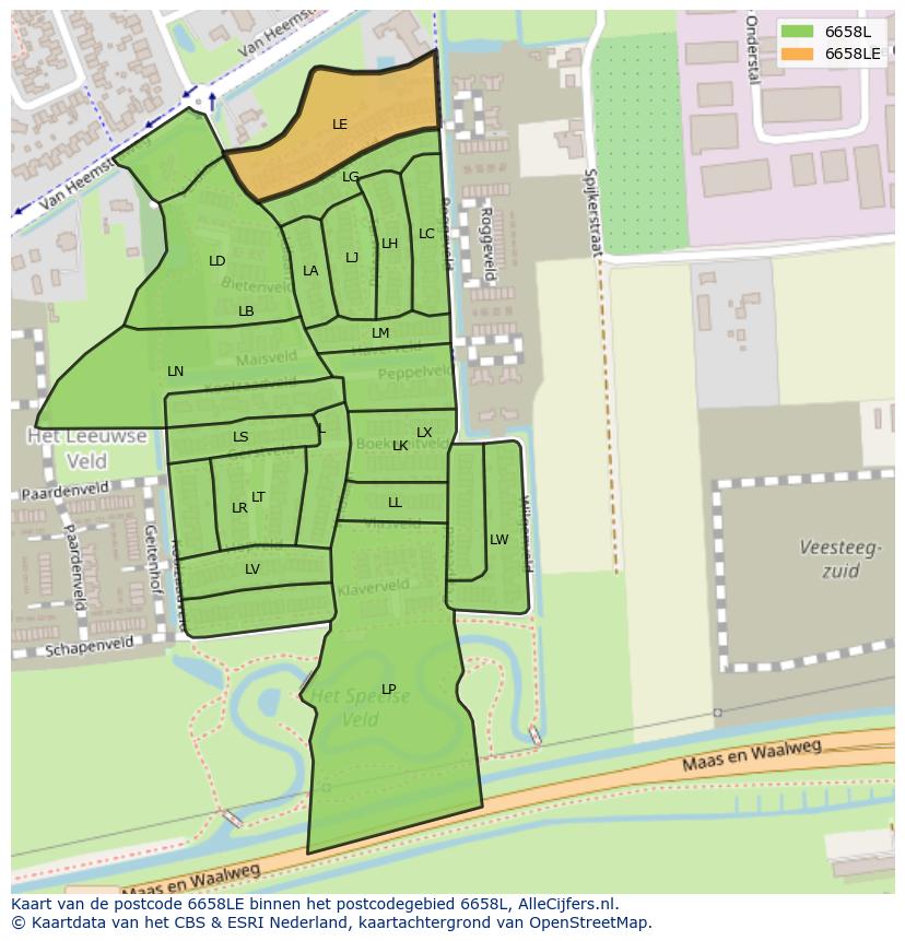 Afbeelding van het postcodegebied 6658 LE op de kaart.