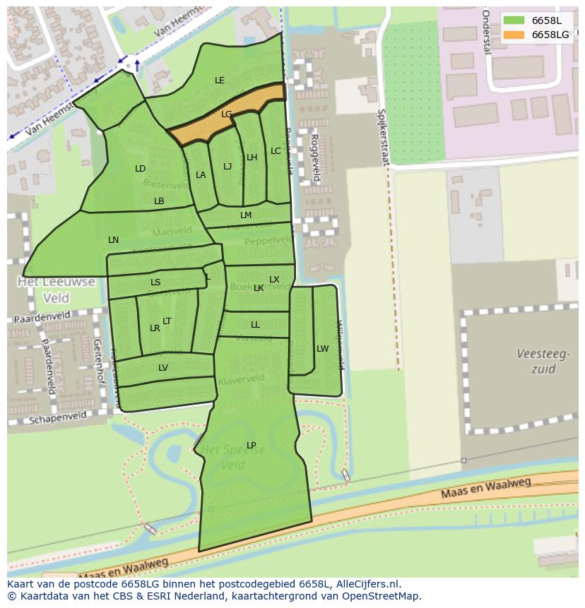 Afbeelding van het postcodegebied 6658 LG op de kaart.