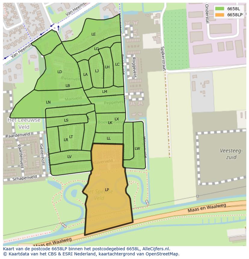 Afbeelding van het postcodegebied 6658 LP op de kaart.