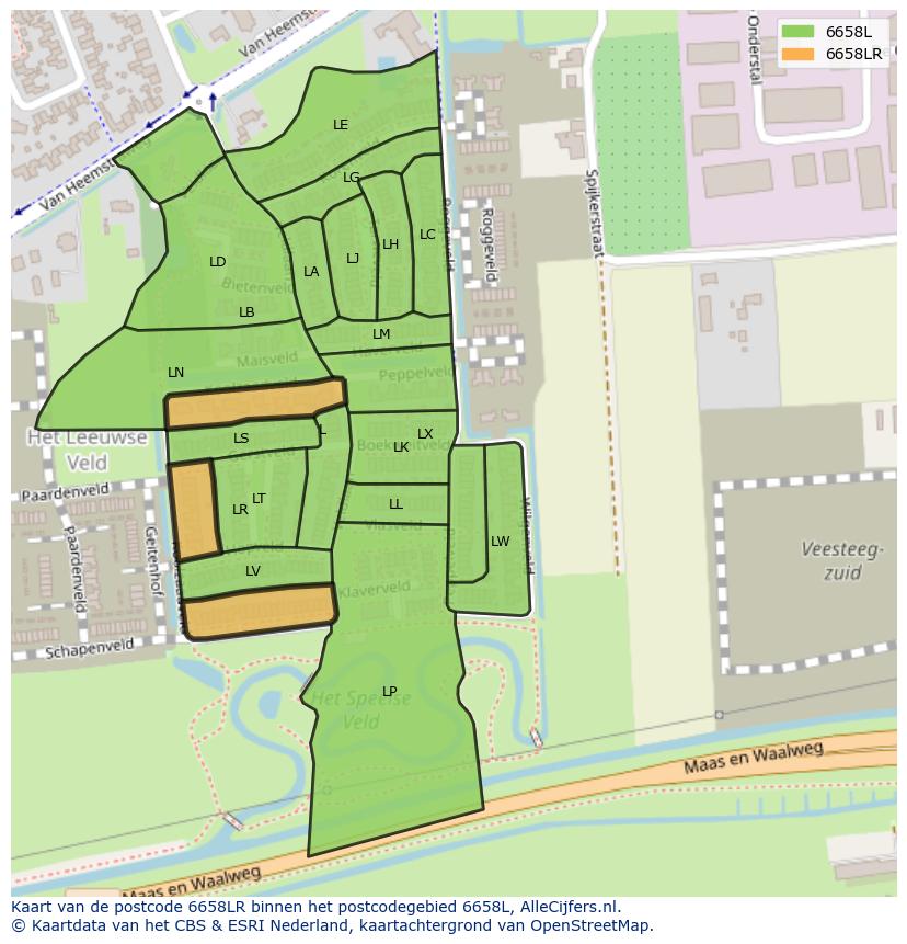 Afbeelding van het postcodegebied 6658 LR op de kaart.