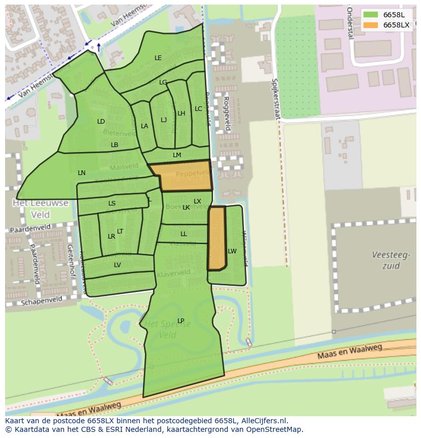 Afbeelding van het postcodegebied 6658 LX op de kaart.