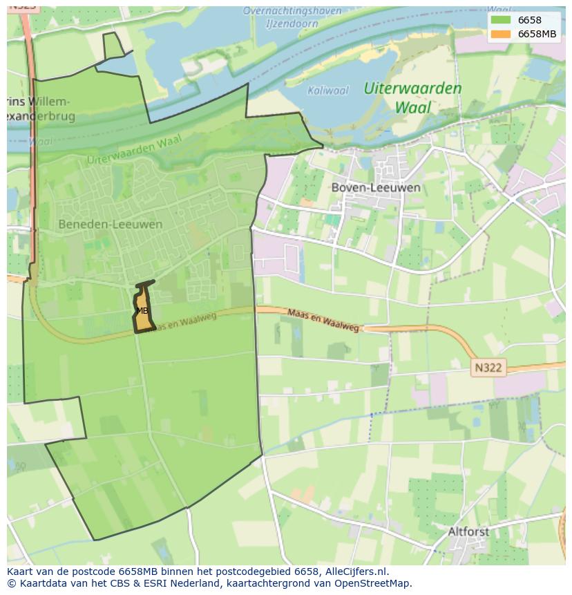 Afbeelding van het postcodegebied 6658 MB op de kaart.