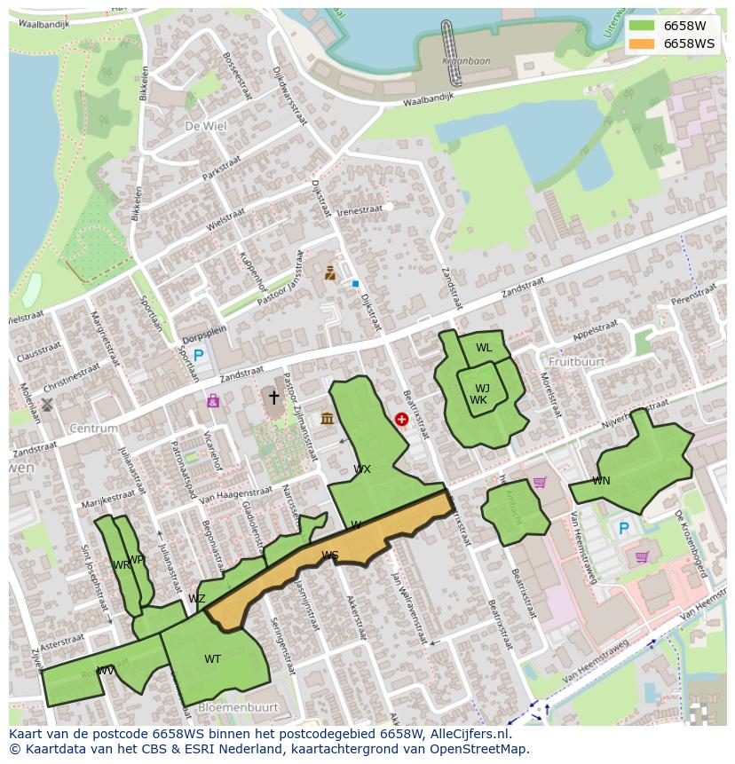 Afbeelding van het postcodegebied 6658 WS op de kaart.