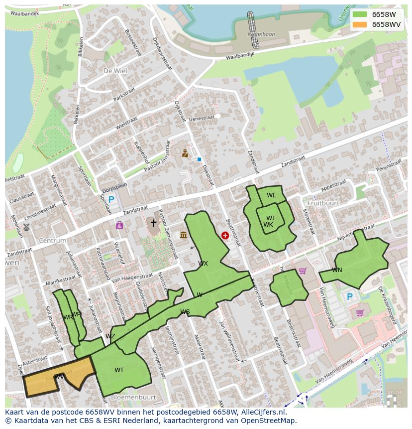 Afbeelding van het postcodegebied 6658 WV op de kaart.