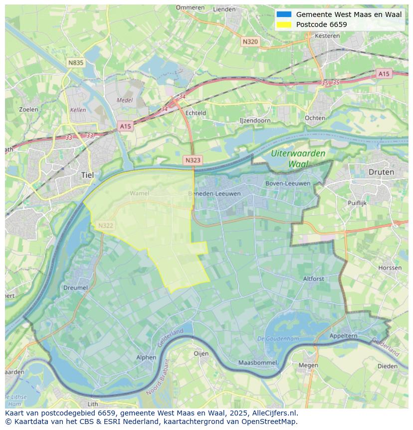 Afbeelding van het postcodegebied 6659 op de kaart.