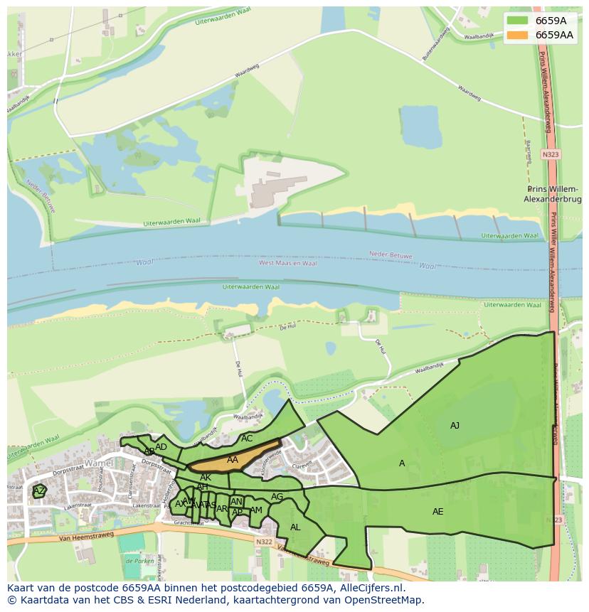 Afbeelding van het postcodegebied 6659 AA op de kaart.