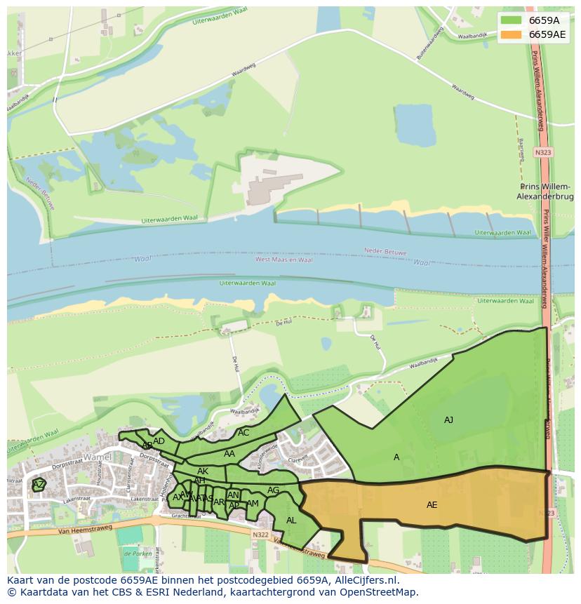 Afbeelding van het postcodegebied 6659 AE op de kaart.