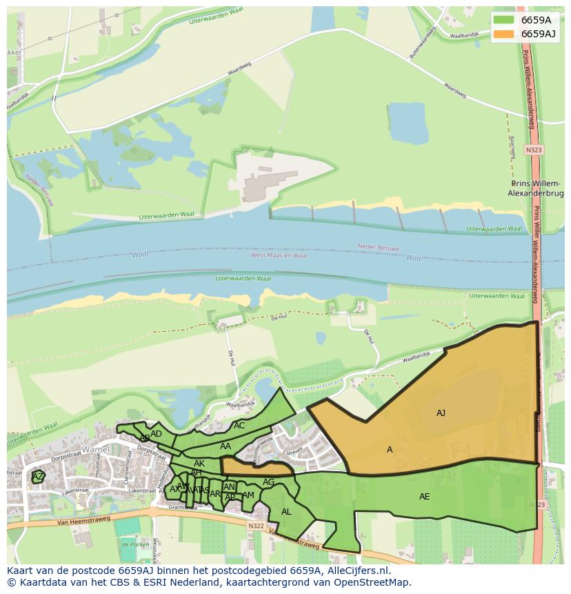 Afbeelding van het postcodegebied 6659 AJ op de kaart.